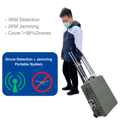 LZ335 Draagbare drone 3 km detectie en 2 km jamming systeem FPV Drone Jammer geïntegreerd